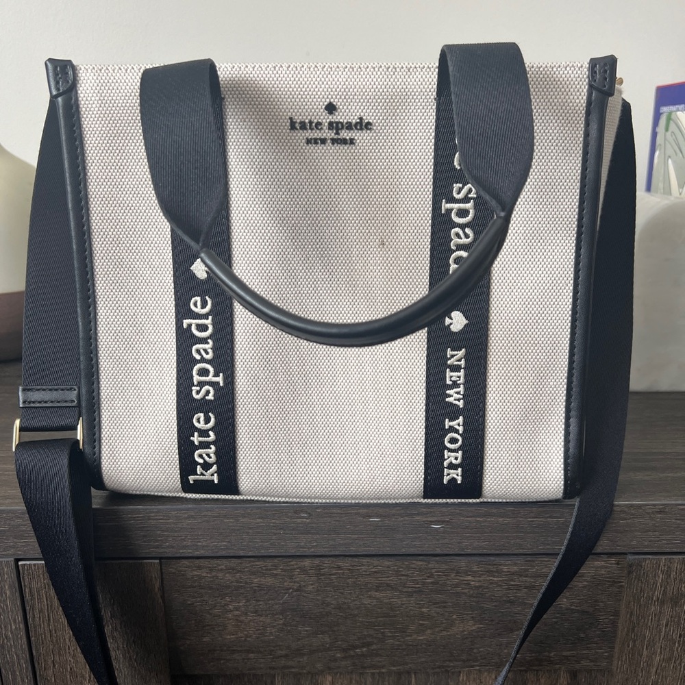 Kate Spade kip Cream and Black Canvas small tote Bag
